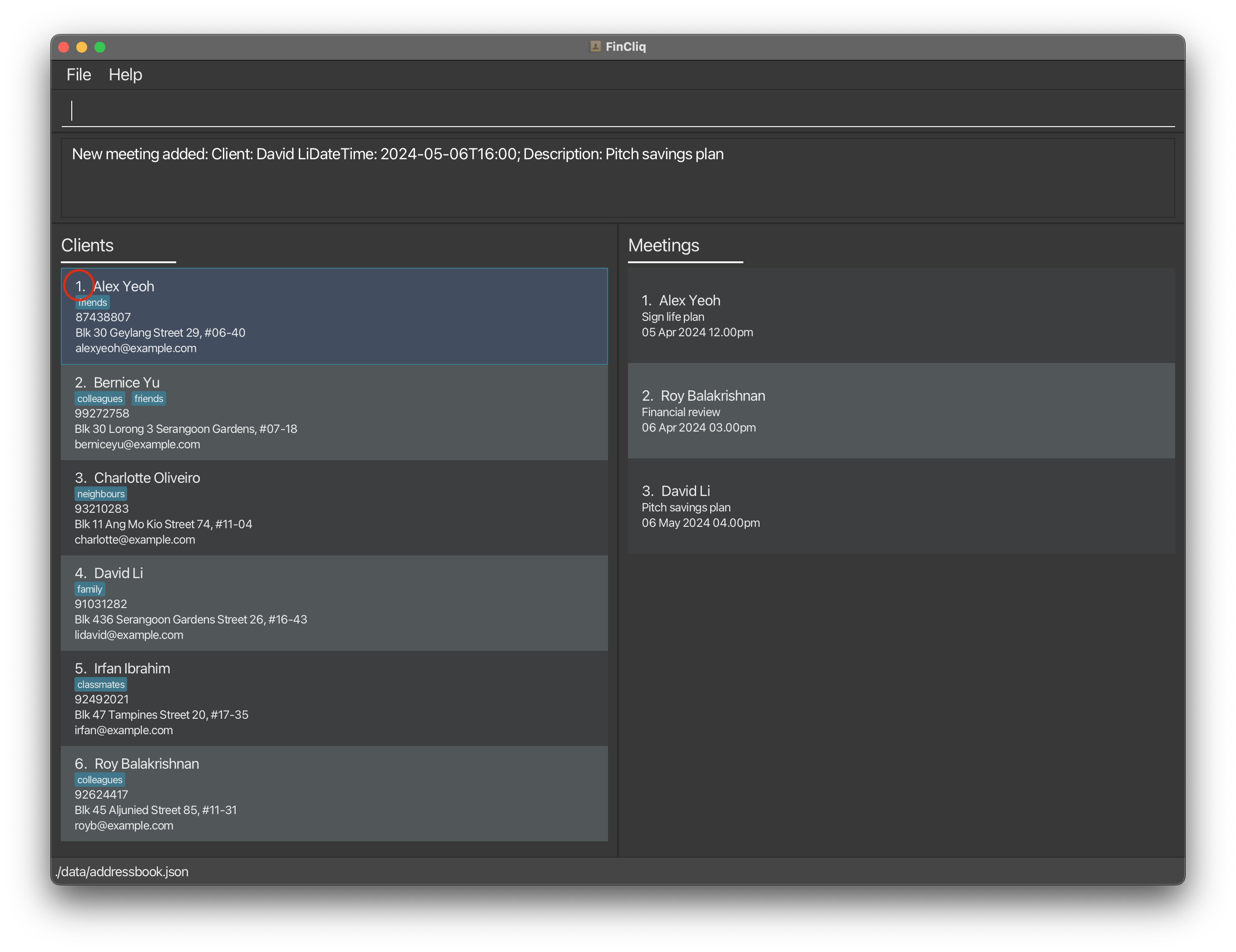 circled client index